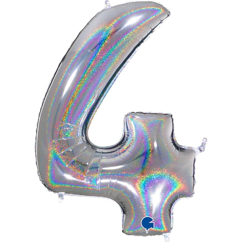 Zahlenballon 4 XXL  - Glitter Holographic Silver | Boutique Ballooons