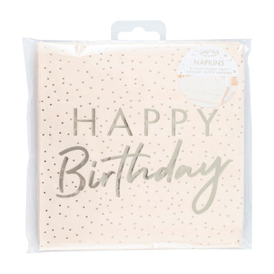 Pfirsichfarbene und goldene Happy Birthday Papierservietten | Boutique Ballooons