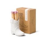 Nashville Ceramic Cowboy Boot Match Holder White with Matches (25 Pcs)