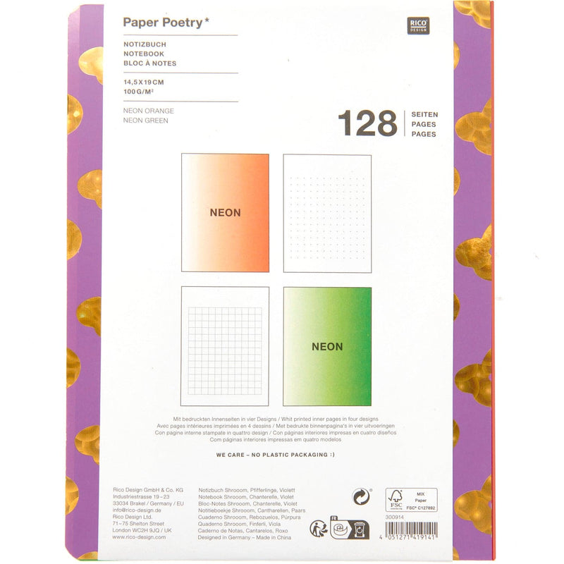 Paper Poetry Notizbuch Shroom Pfifferlinge  14x19,5cm 128 Seiten 100g/m²