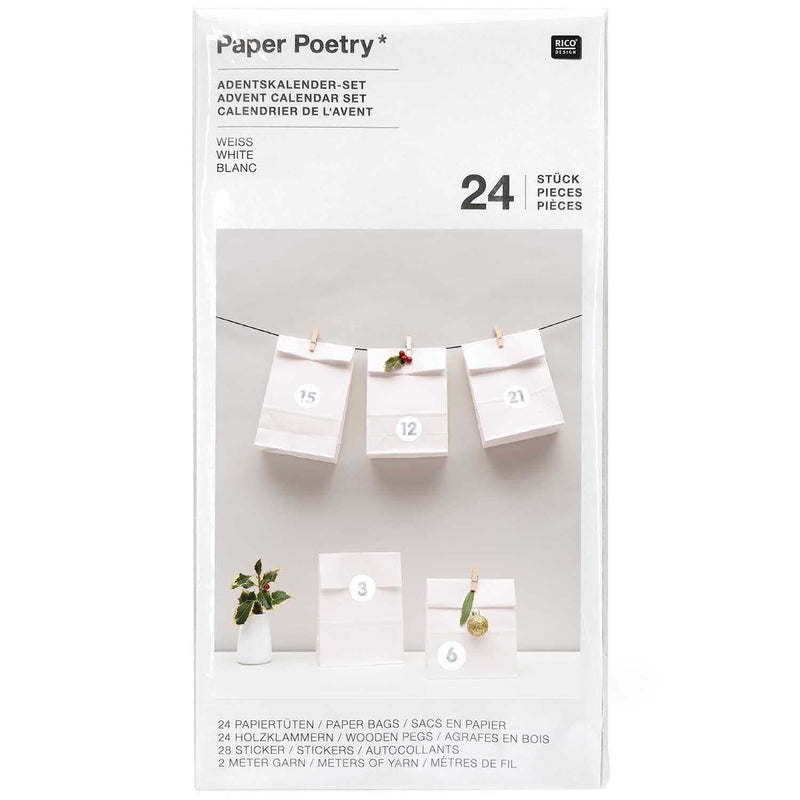 PAPER POETRY ADVENTSKALENDERSET WEISS 24 TÜTEN INKL. ZUBEHÖR