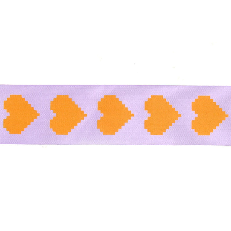 Taftband Pixel Herzen, Flieder/Neon Orange, 38 mm x 3 m