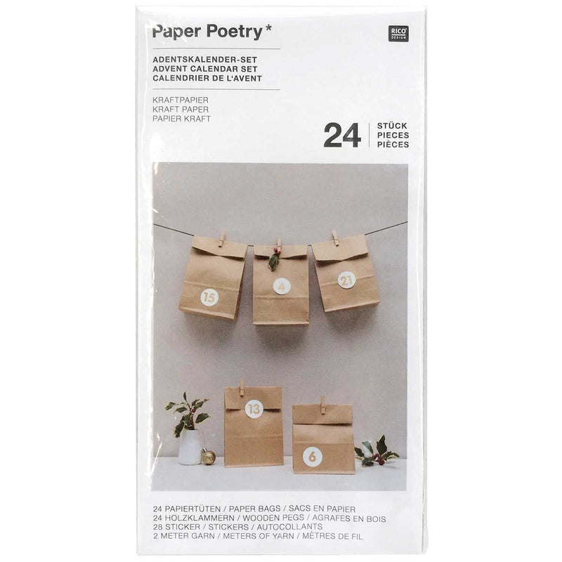 PAPER POETRY ADVENTSKALENDERSET KRAFTPAPIER 24 TÜTEN INKL. ZUBEHÖR