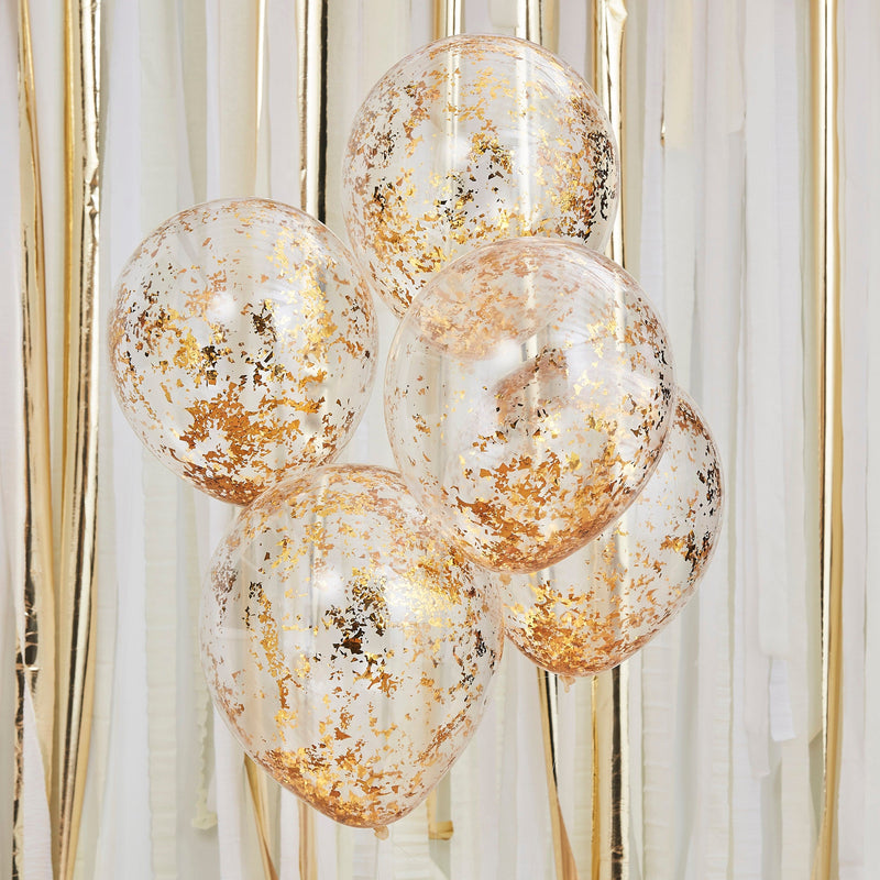 5 Gold Foil Confetti Filed Balloons