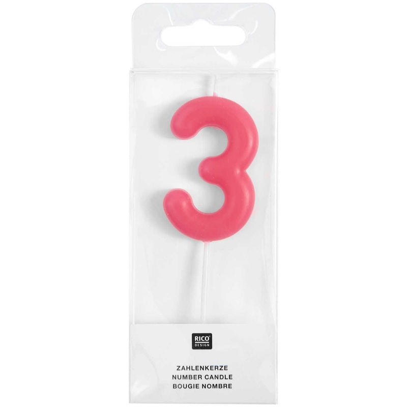 ZAHLENKERZE 3 NEON PINK 10,5CM | Boutique Ballooons