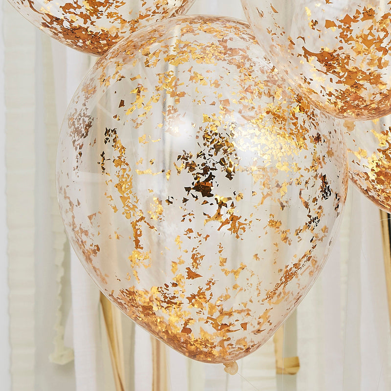 5 Gold Foil Confetti Filed Balloons