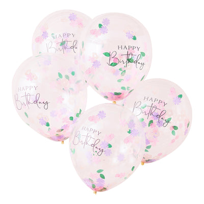 5 Balloons - Confetti - Happy Birthday