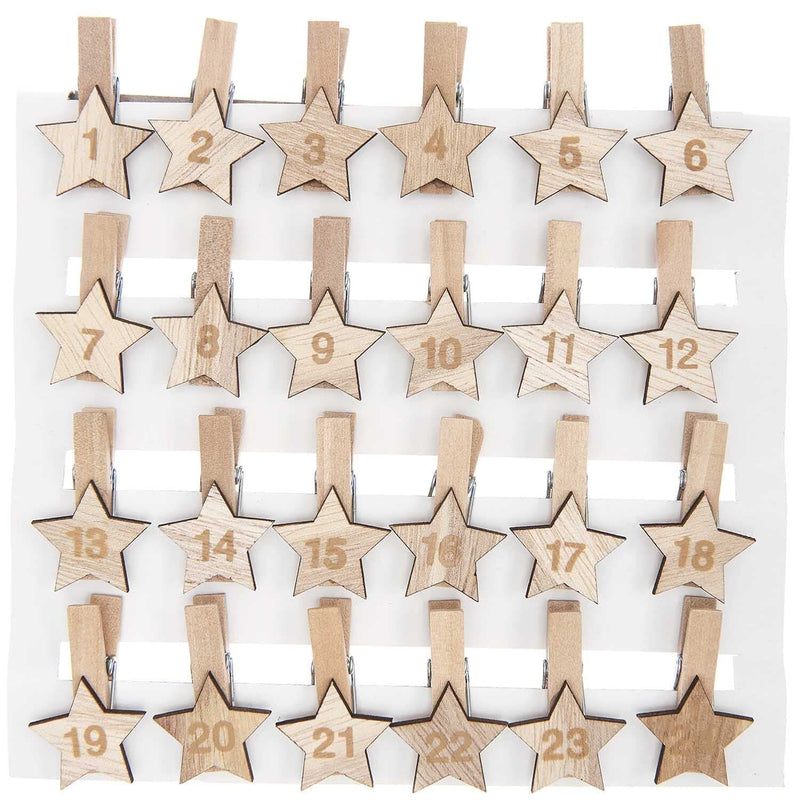 HOLZCLIPS ADVENTSKALENDER STERNE 1-24 3,5CM