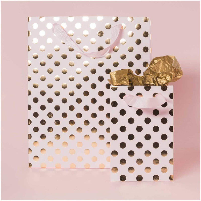 Rico Design Geschenktüte rosa Punkte gold 18x26x12cm