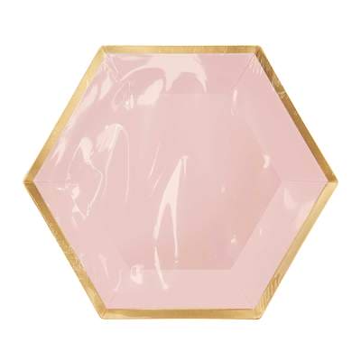 YEY! Let's Party Pappteller Sechseck rosa-gold 16x13,5cm 10 Stück