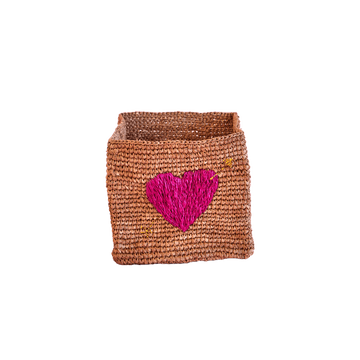 Large Square Raffia Basket - Tea - Red Heart Embroidery