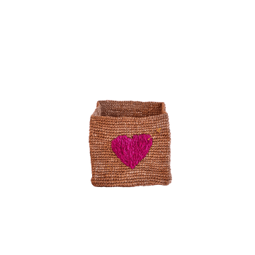 Small Square Raffia Basket - Tea - Red Heart Embroidery