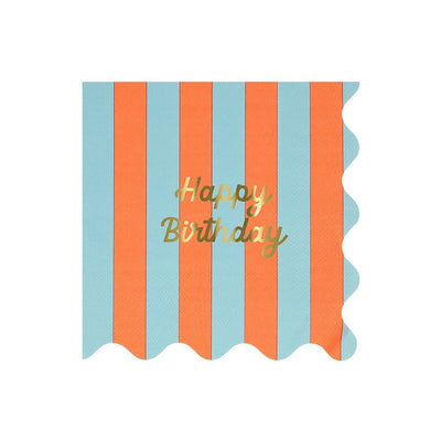 Stripe Happy Birthday Large Napkins (x 16)