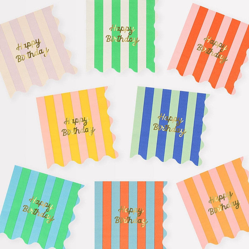 Stripe Happy Birthday Small Napkins (x 16)