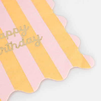 Stripe Happy Birthday Small Napkins (x 16)