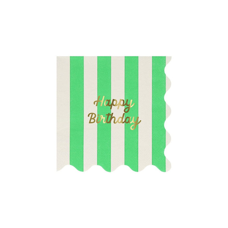 Stripe Happy Birthday Small Napkins (x 16)