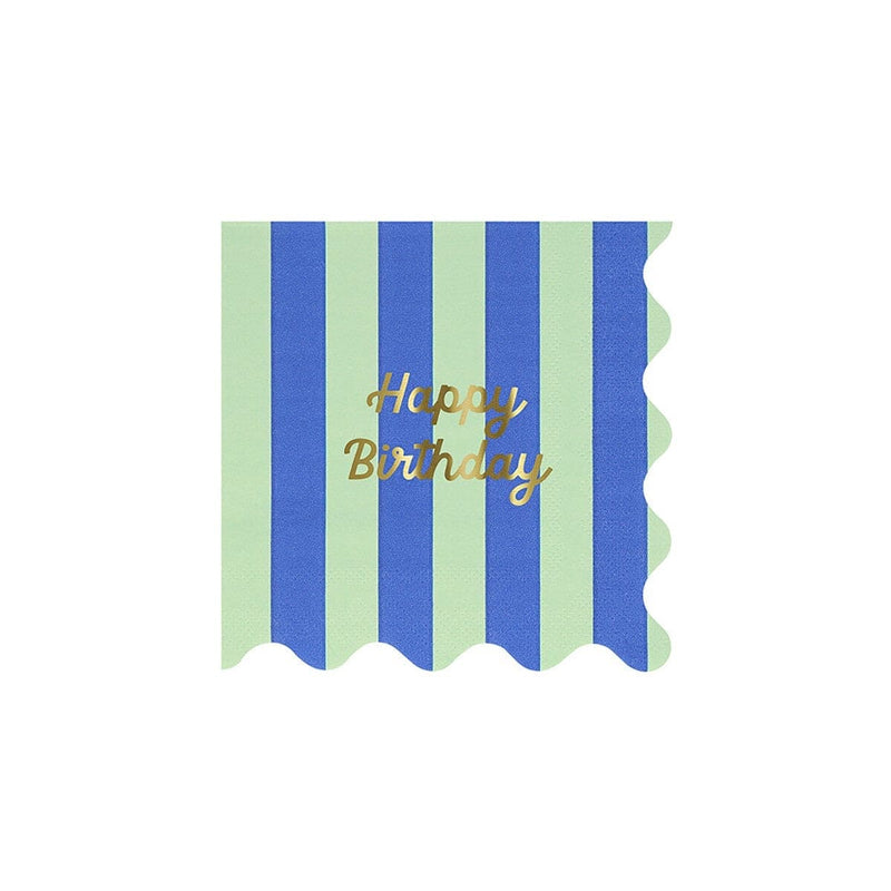 Stripe Happy Birthday Small Napkins (x 16)