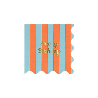 Stripe Happy Birthday Small Napkins (x 16)