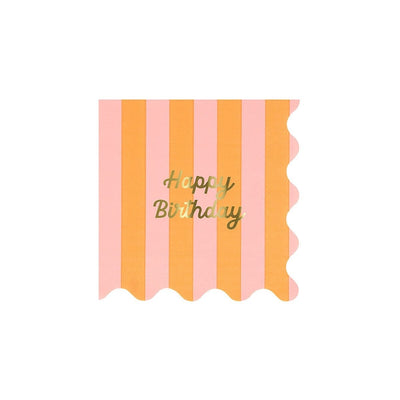 Stripe Happy Birthday Small Napkins (x 16)