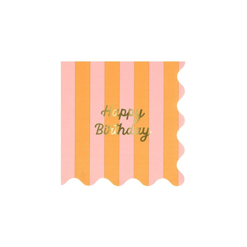 Stripe Happy Birthday Small Napkins (x 16)