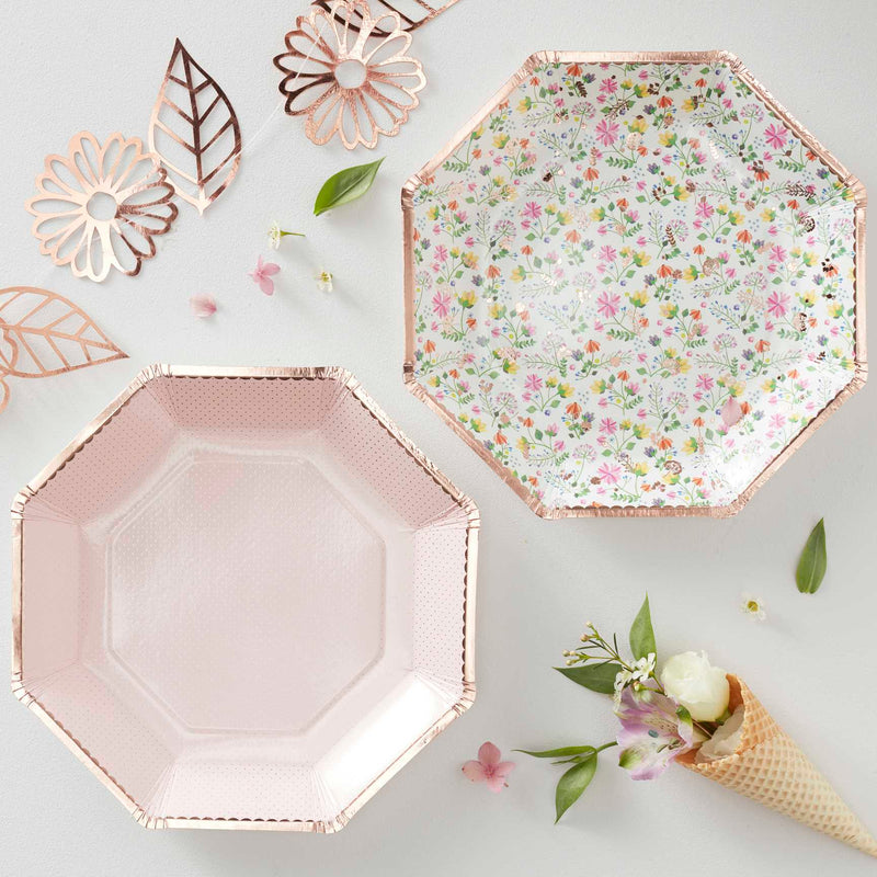 Rose Gold Foiled Paper Floral Plates