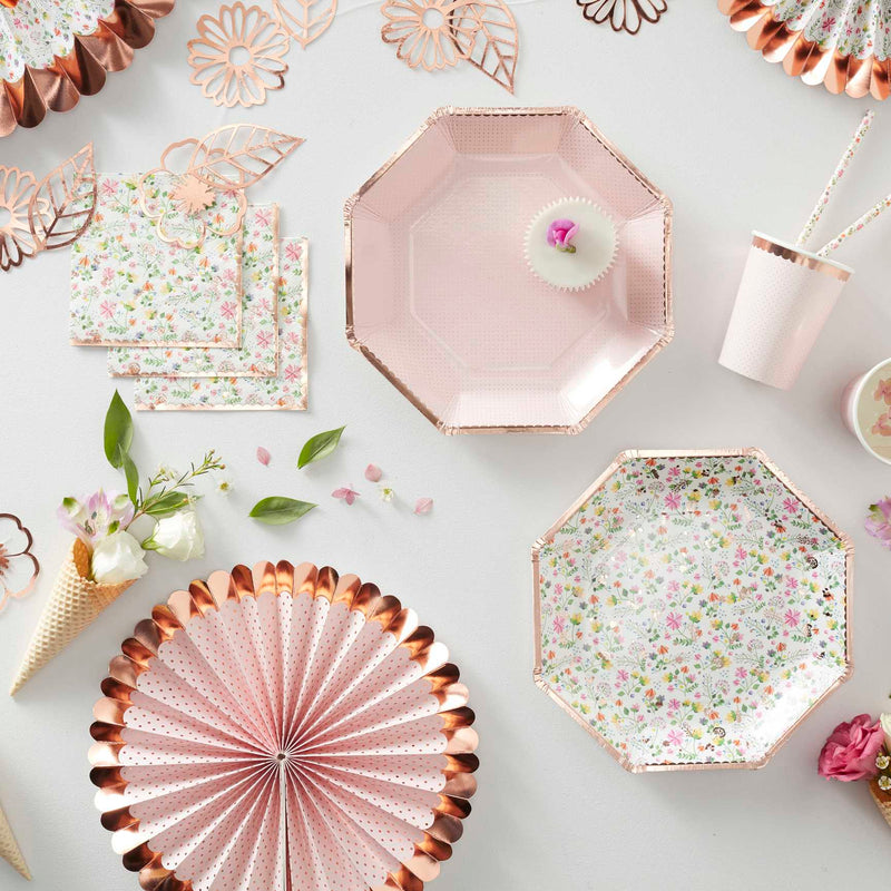 Rose Gold Foiled Paper Floral Plates