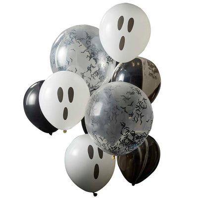 Ghosts, Confetti Bats and Black Marble Halloween Balloon Cluster