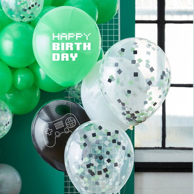 Black, Green and Grey Controller Confetti Balloon Bundle | Boutique Ballooons