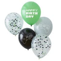 Black, Green and Grey Controller Confetti Balloon Bundle | Boutique Ballooons