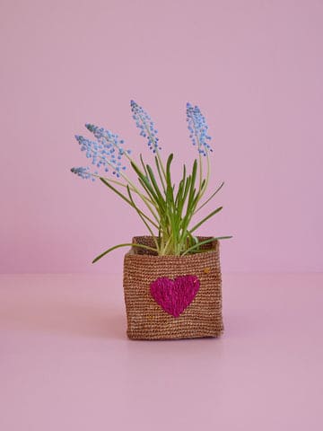 Large Square Raffia Basket - Tea - Red Heart Embroidery