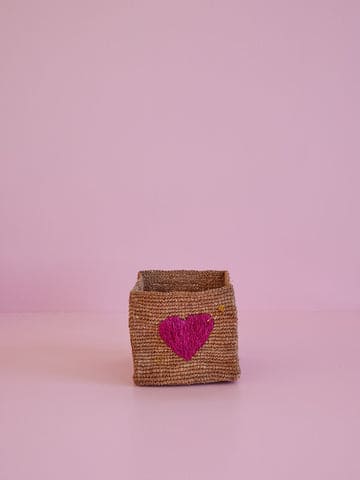 Large Square Raffia Basket - Tea - Red Heart Embroidery