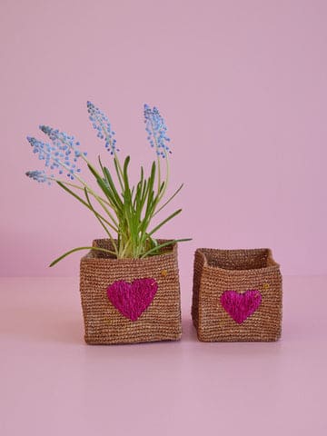 Large Square Raffia Basket - Tea - Red Heart Embroidery