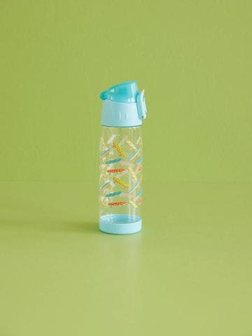 Plastic Drinking Bottle - Soft Blue - Skateboard Print