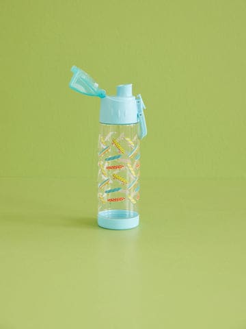 Plastic Drinking Bottle - Soft Blue - Skateboard Print