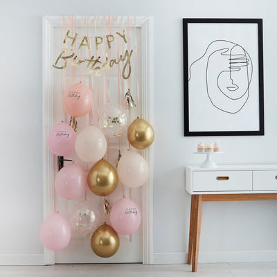 Pink and Gold Happy Birthday Balloon Door Kit | Boutique Ballooons