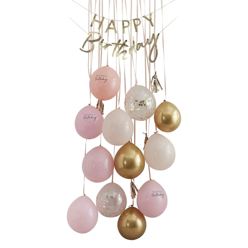 Pink and Gold Happy Birthday Balloon Door Kit | Boutique Ballooons