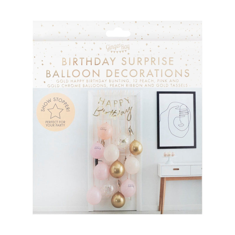 Pink and Gold Happy Birthday Balloon Door Kit | Boutique Ballooons