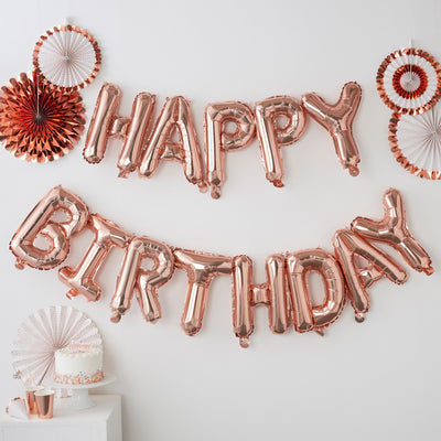 Rose Gold Happy Birthday Bunting Balloon | Boutique Ballooons