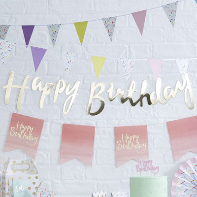 Gold Happy Birthday Bunting Banner