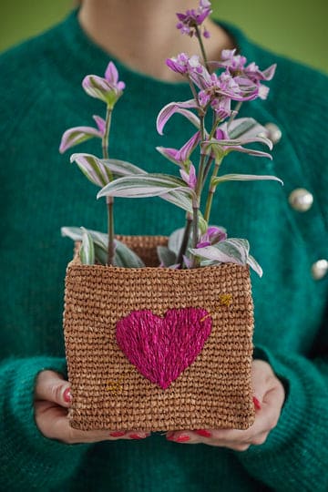 Large Square Raffia Basket - Tea - Red Heart Embroidery