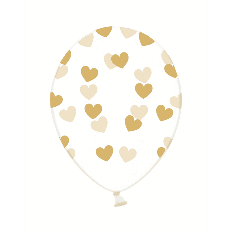 6 Motivballons - Clear, Hearts, Gold | Boutique Ballooons