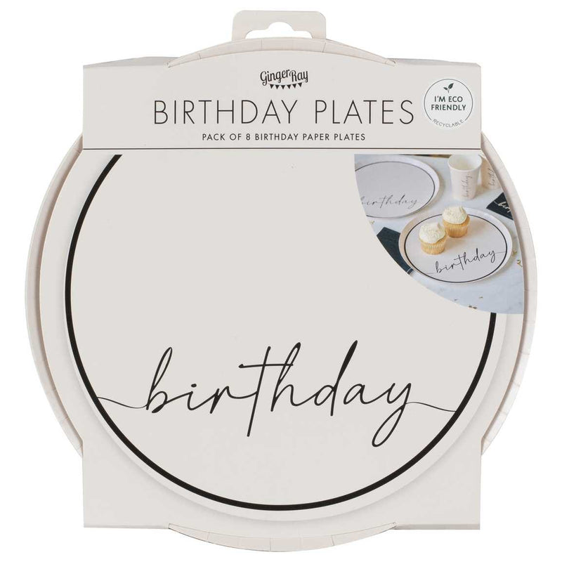 Nude and Black Happy Birthday Paper Party Plates | Boutique Ballooons