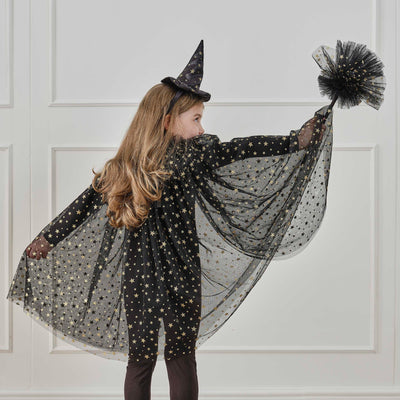 Black & Gold Star Halloween Witches Broom