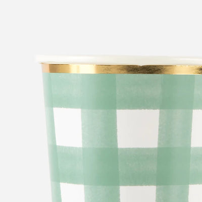 Green Gingham Cups