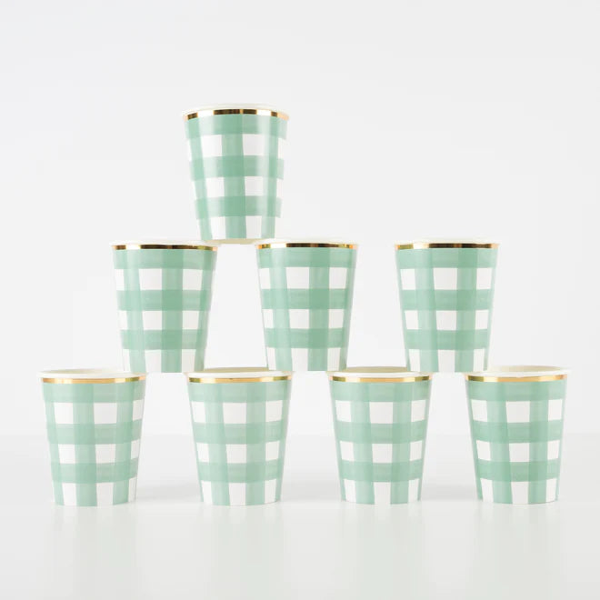 Green Gingham Cups