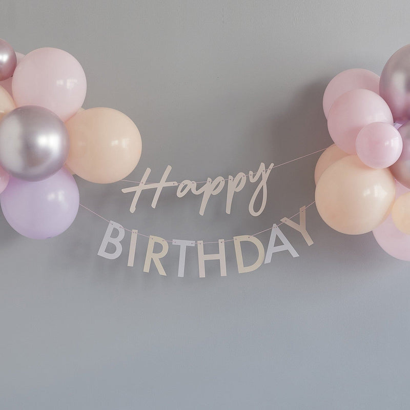 Pastel Pink Happy Birthday Bunting with Balloons | Boutique Ballooons