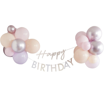 Pastel Pink Happy Birthday Bunting with Balloons | Boutique Ballooons