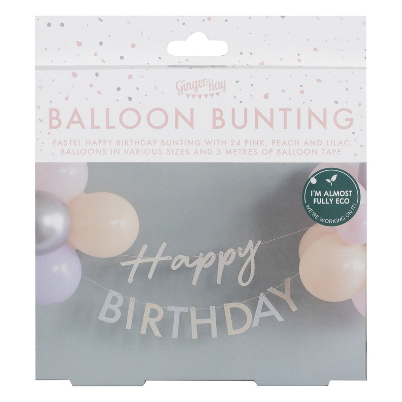 Pastel Pink Happy Birthday Bunting with Balloons | Boutique Ballooons