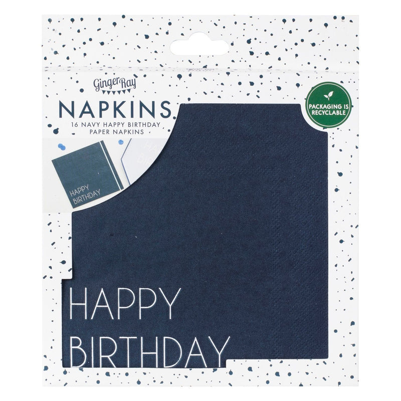 Navy Happy Birthday Paper Napkins | Boutique Ballooons