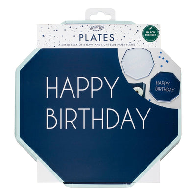 Navy & Blue Happy Birthday Paper Plates | Boutique Ballooons